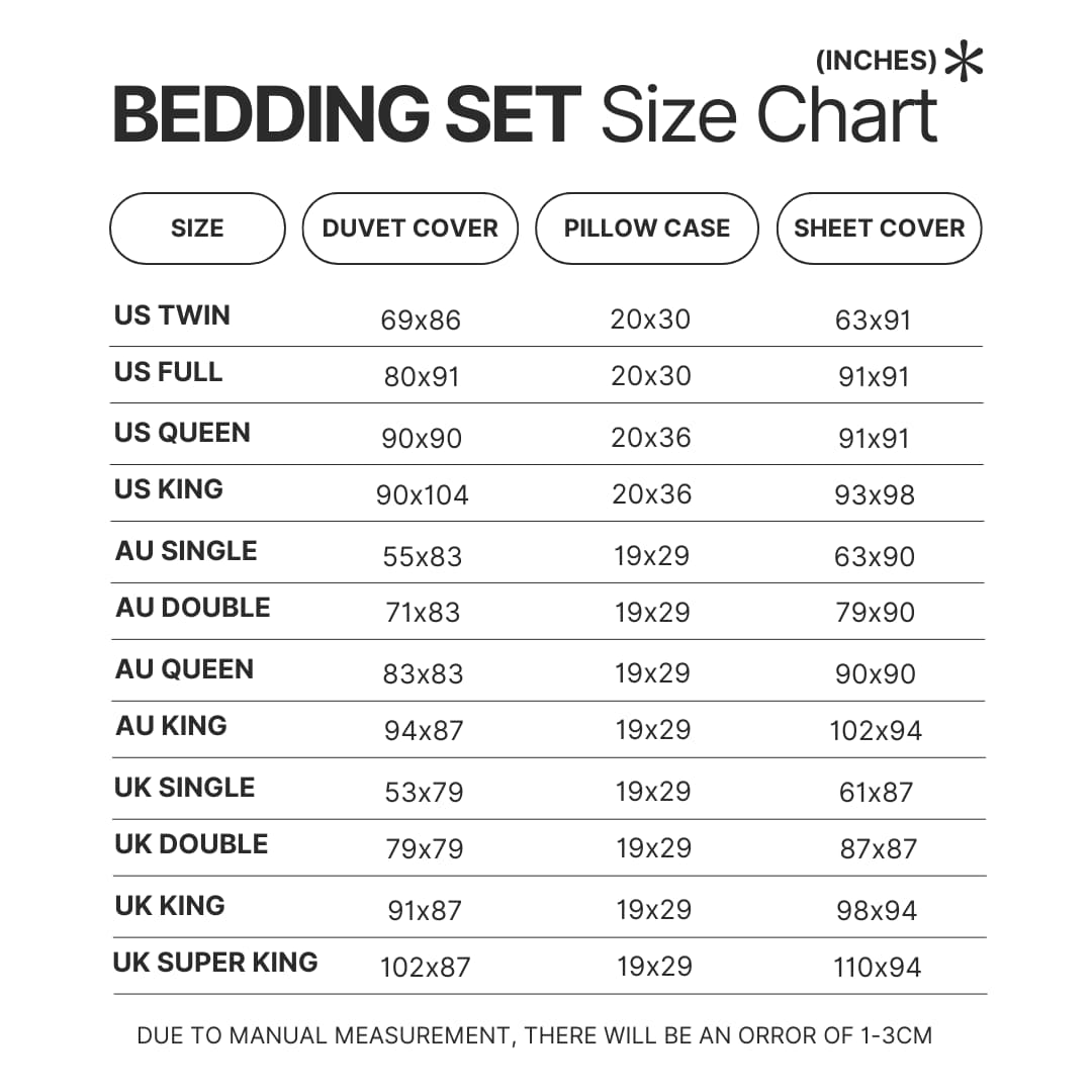 Beding Set Size Chart - Ponyo Merch