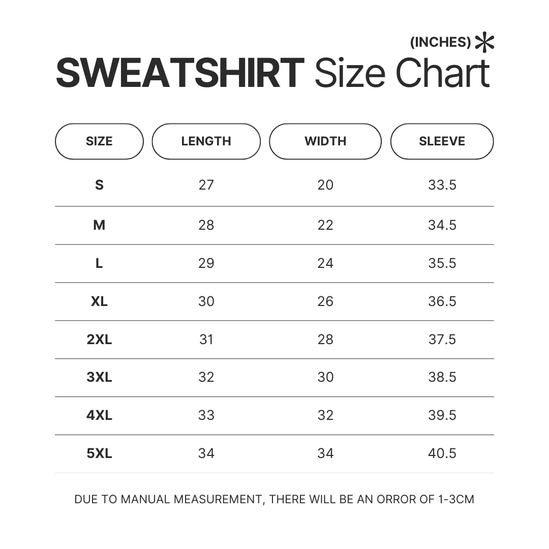 Sweatshirt Size Chart - Ponyo Merch