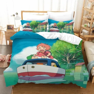 High Quality Bedding Set Anime Ponyo Pattern Comforter Duvet Cover with Pillow Cover Bed Set for 2 - Ponyo Merch