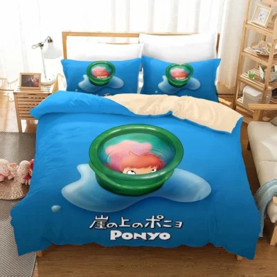 High Quality Bedding Set Anime Ponyo Pattern Comforter Duvet Cover with Pillow Cover Bed Set for 5 - Ponyo Merch