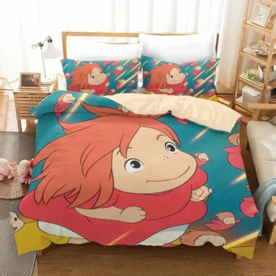 High Quality Bedding Set Anime Ponyo Pattern Comforter Duvet Cover with Pillow Cover Bed Set for 7 - Ponyo Merch