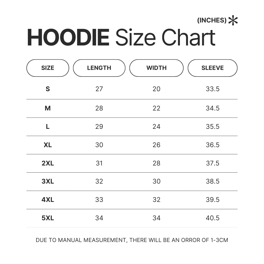 Hoodie Size Chart - Ponyo Merch