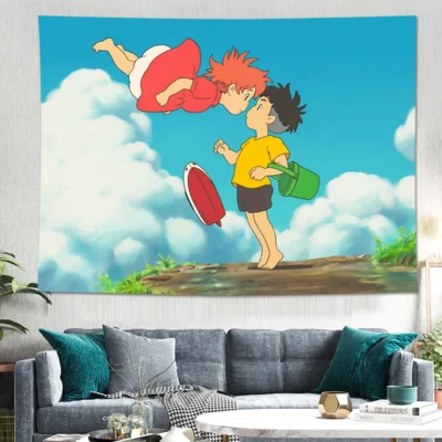 Ponyo on the Cliff Anime Tapestry Wall Hanging Sandy Beach Throw Rug Blanket Camping Travel Mattress 1 - Ponyo Merch