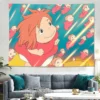 Ponyo on the Cliff Anime Tapestry Wall Hanging Sandy Beach Throw Rug Blanket Camping Travel Mattress 6 - Ponyo Merch