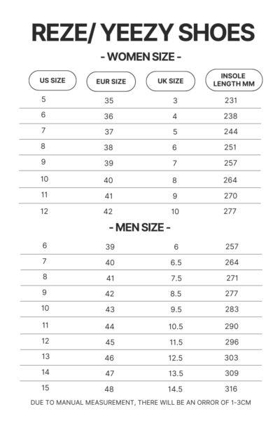 Reze Yeezy Shoes Size Chart - Ponyo Merch