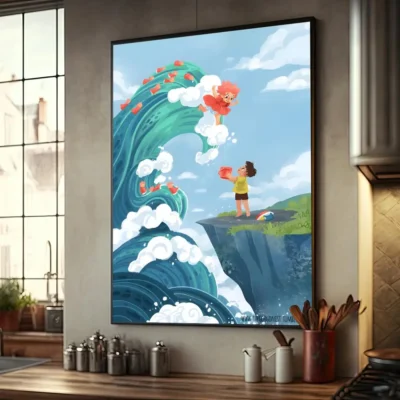 Studio Ghibli Anime Ponyo on The Cliff Posters Waterproof Paper Sticker DIY Coffee House Bar Decor 9 - Ponyo Merch