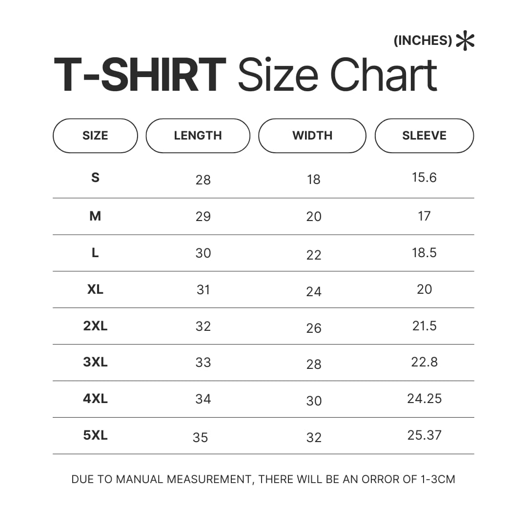 T shirt Size Chart - Ponyo Merch