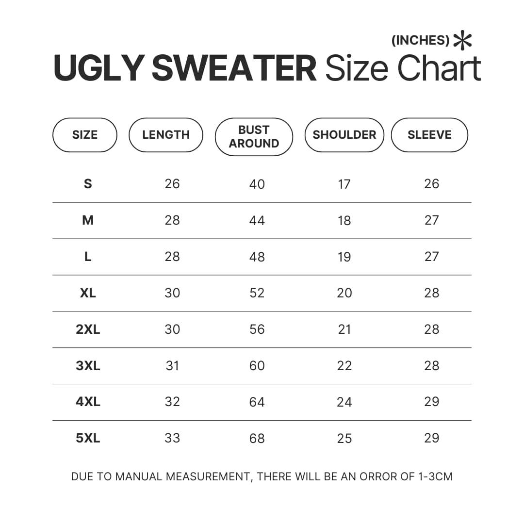 Ugly Sweater Size Chart - Ponyo Merch