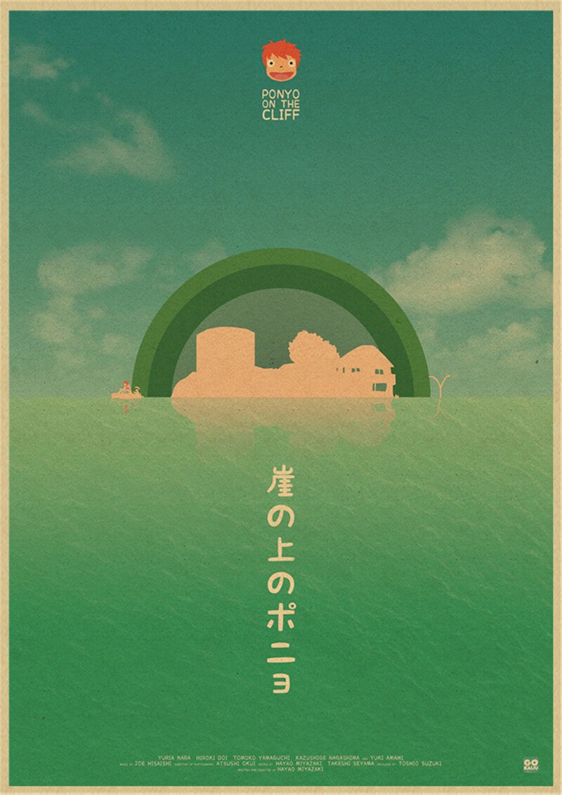 Vintage Posters Ponyo On The Cliff Hayao Miyazaki Poster Home Decor Wall Sticker Retro Decorative Painting 1 - Ponyo Merch
