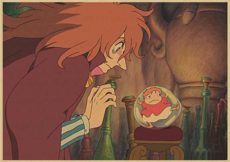Vintage Posters Ponyo On The Cliff Hayao Miyazaki Poster Home Decor Wall Sticker Retro Decorative Painting 10 - Ponyo Merch