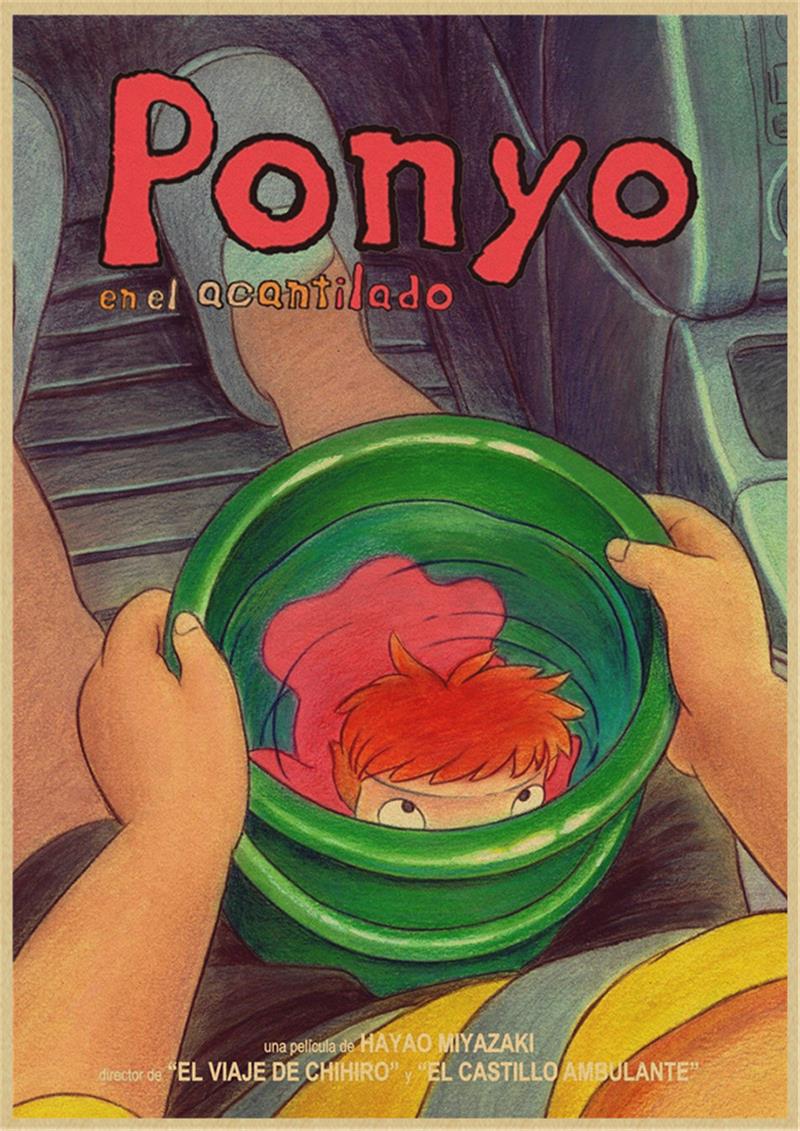 Vintage Posters Ponyo On The Cliff Hayao Miyazaki Poster Home Decor Wall Sticker Retro Decorative Painting 13 - Ponyo Merch