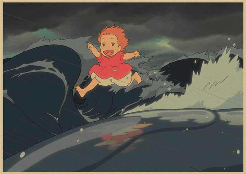 Vintage Posters Ponyo On The Cliff Hayao Miyazaki Poster Home Decor Wall Sticker Retro Decorative Painting 7 - Ponyo Merch